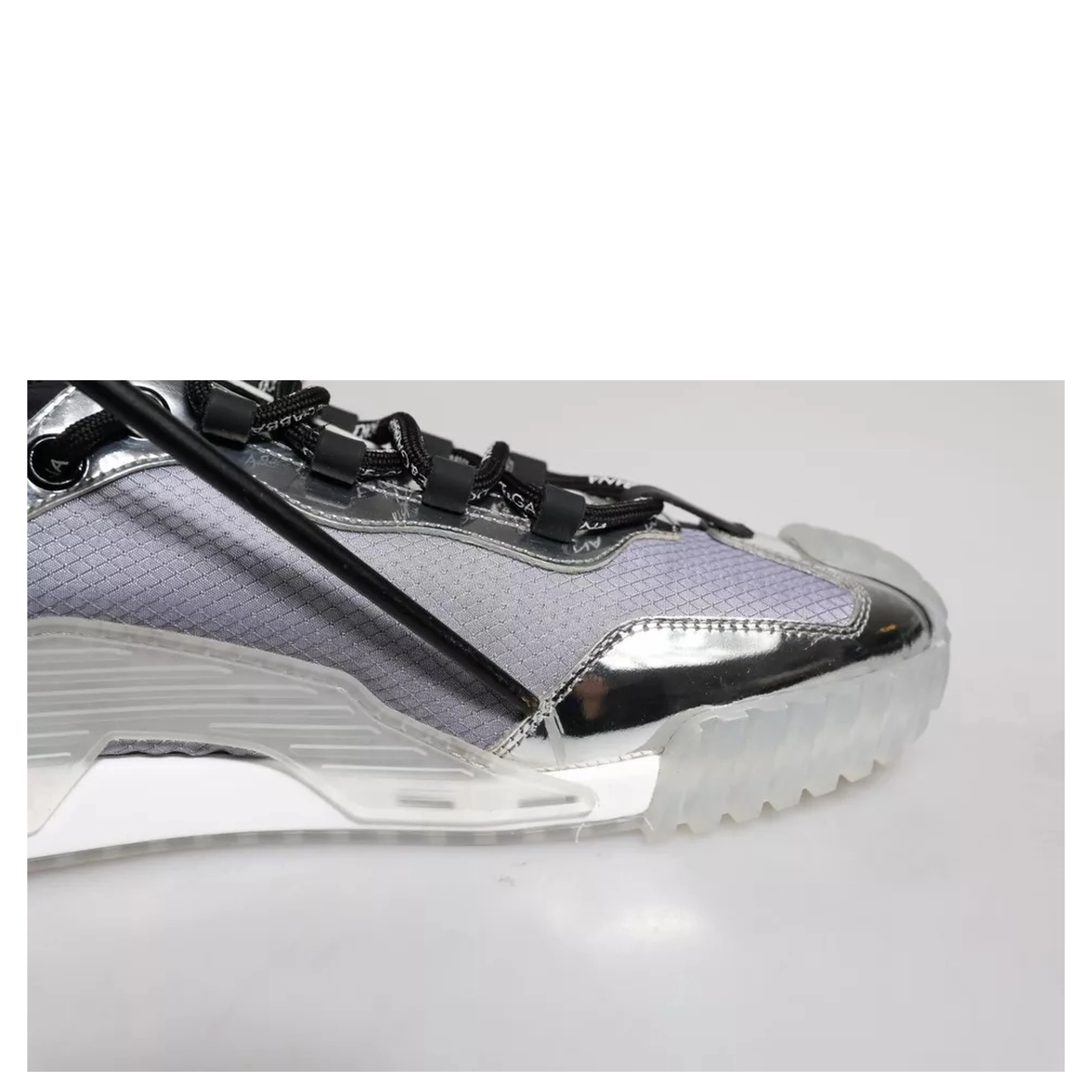 Silver Black Nylon NS1 Low Top Sneakers Shoes