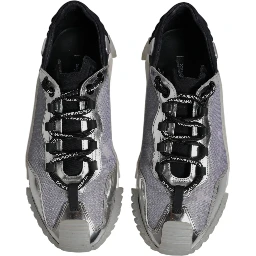 Silver Black Nylon NS1 Low Top Sneakers Shoes