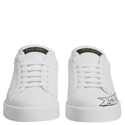 White Leather Low Top Lace Up Sneakers Shoes