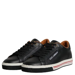 Black Leather Low Top Men Sneakers Shoes