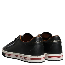 Black Leather Low Top Men Sneakers Shoes