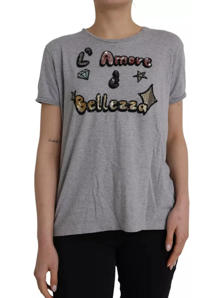 Gray Cotton L'Amore E'Bellezza Top T-shirt alternative