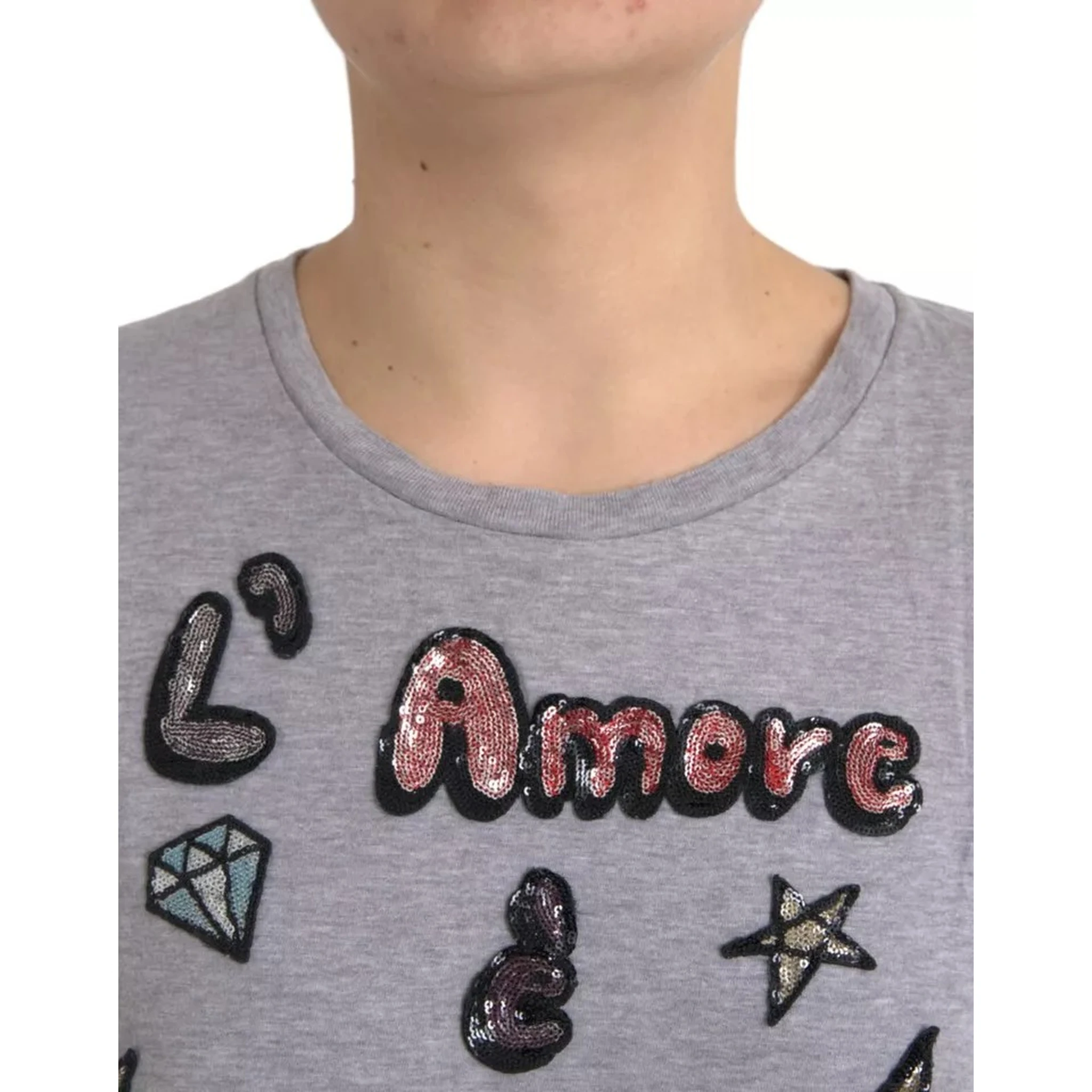 Gray Cotton L'Amore E'Bellezza Top T-shirt