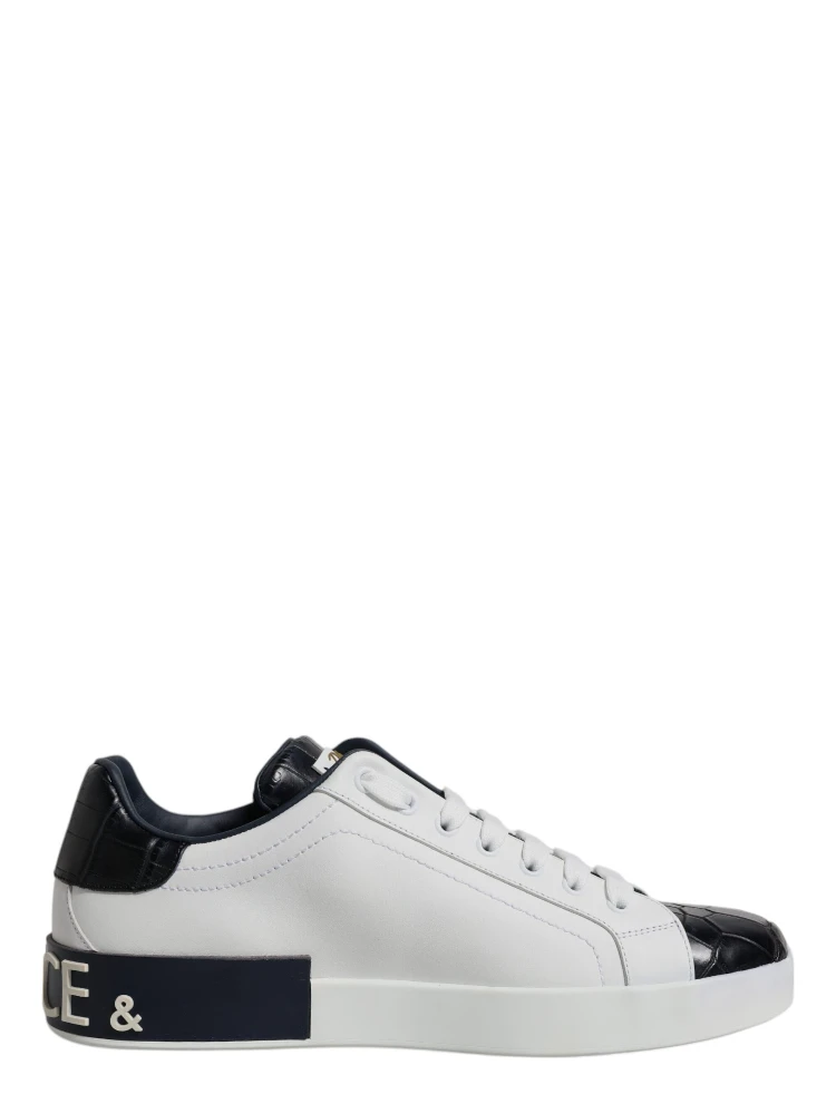 White Black Leather Portofino Sneakers Shoes