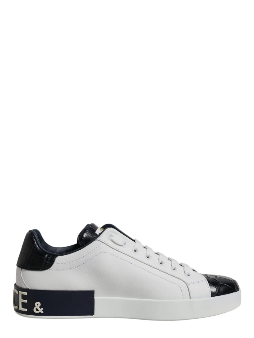 White Black Leather Portofino Sneakers Shoes