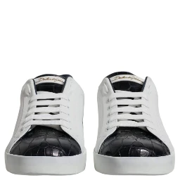 White Black Leather Portofino Sneakers Shoes