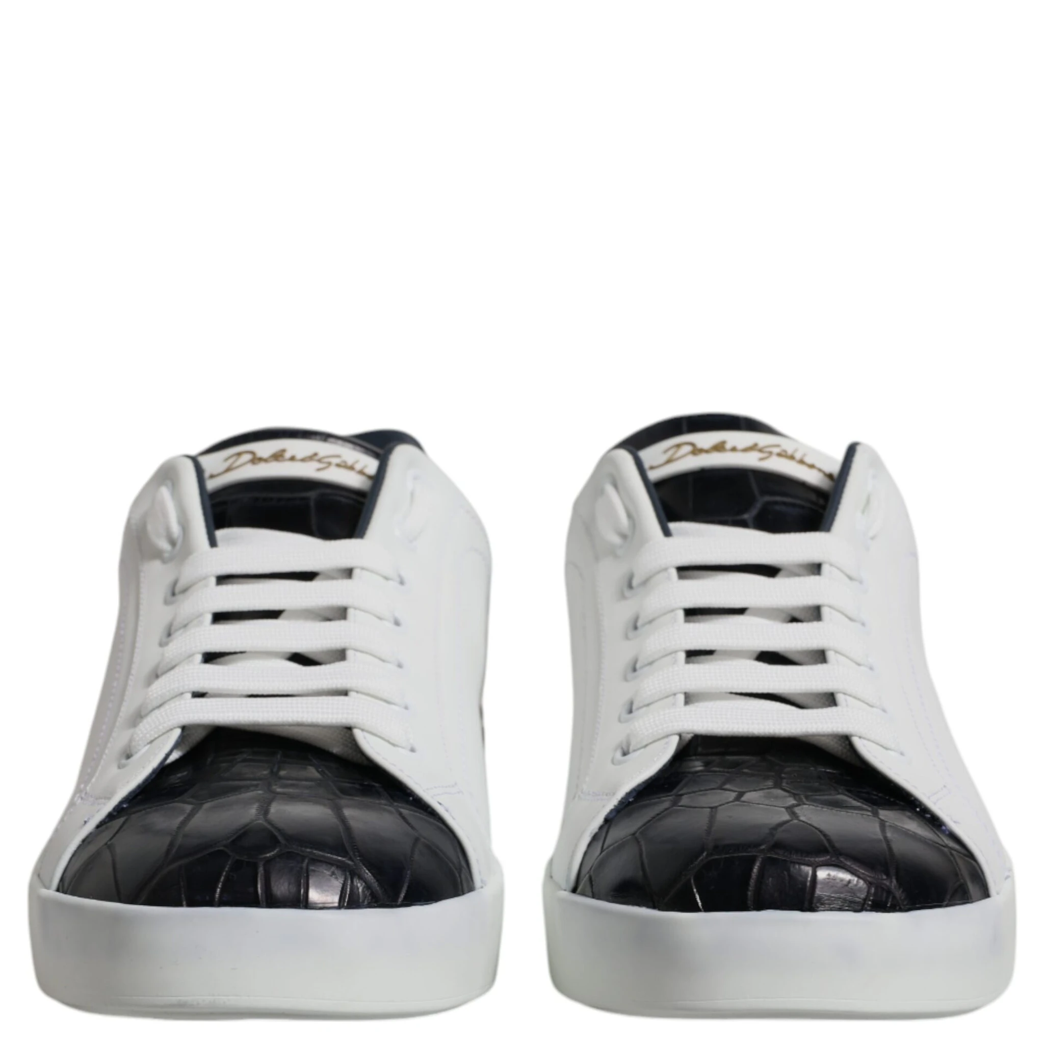 White Black Leather Portofino Sneakers Shoes