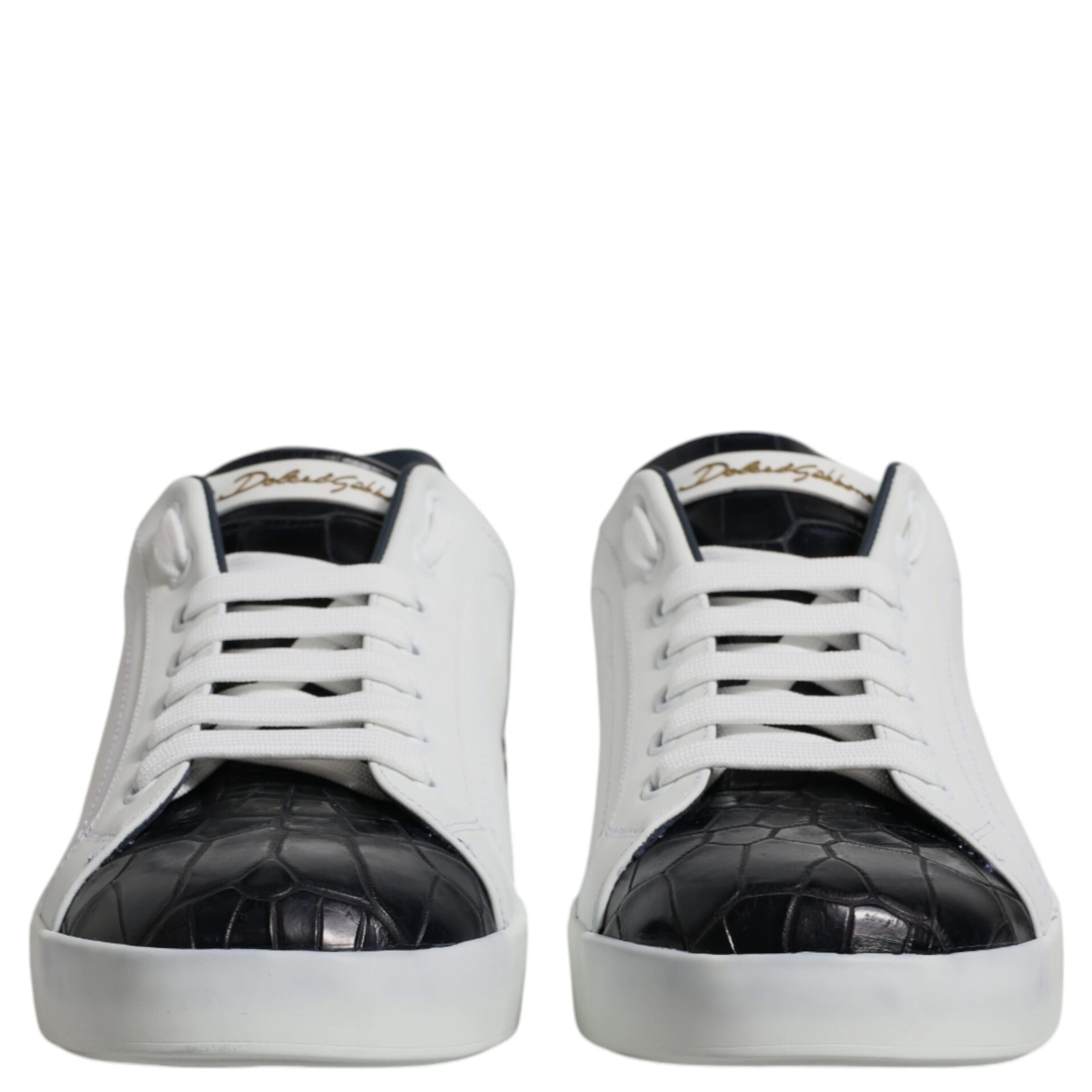 White Black Leather Portofino Sneakers Shoes