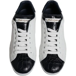 White Black Leather Portofino Sneakers Shoes