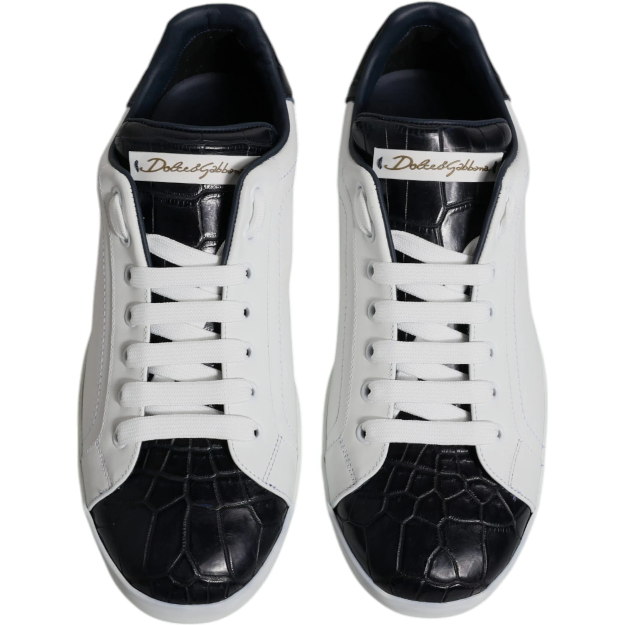 White Black Leather Portofino Sneakers Shoes
