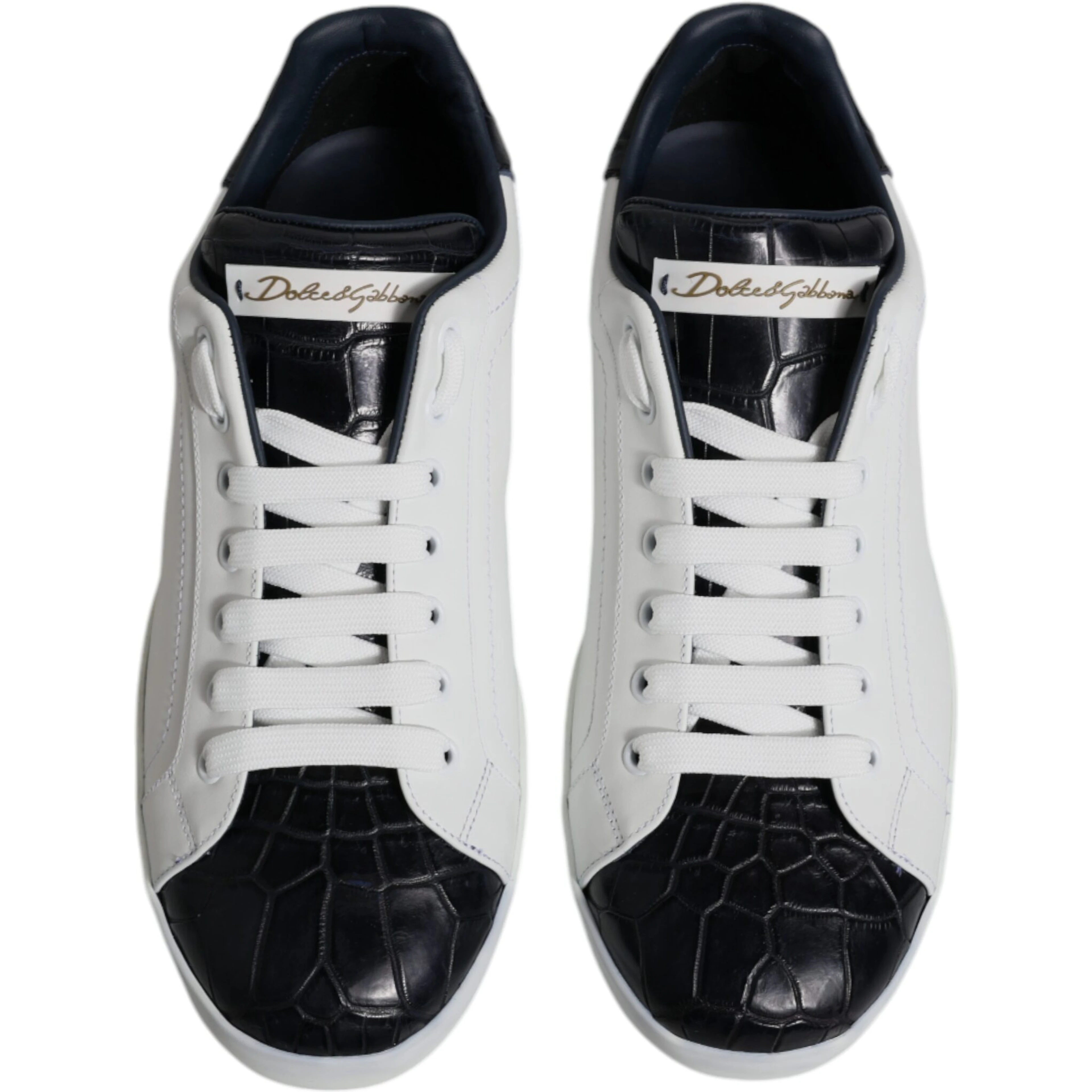 White Black Leather Portofino Sneakers Shoes