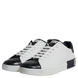 White Black Leather Portofino Sneakers Shoes