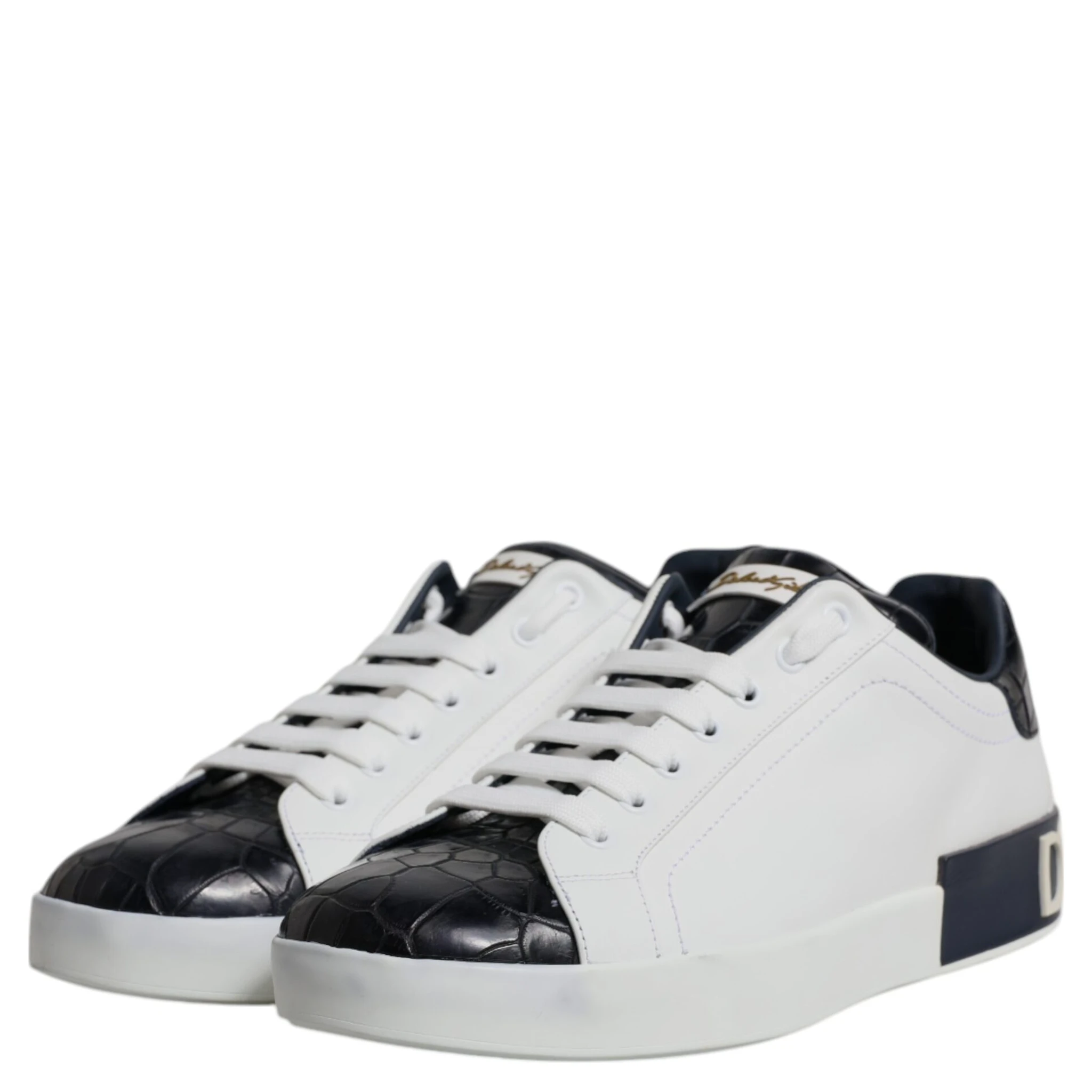 White Black Leather Portofino Sneakers Shoes