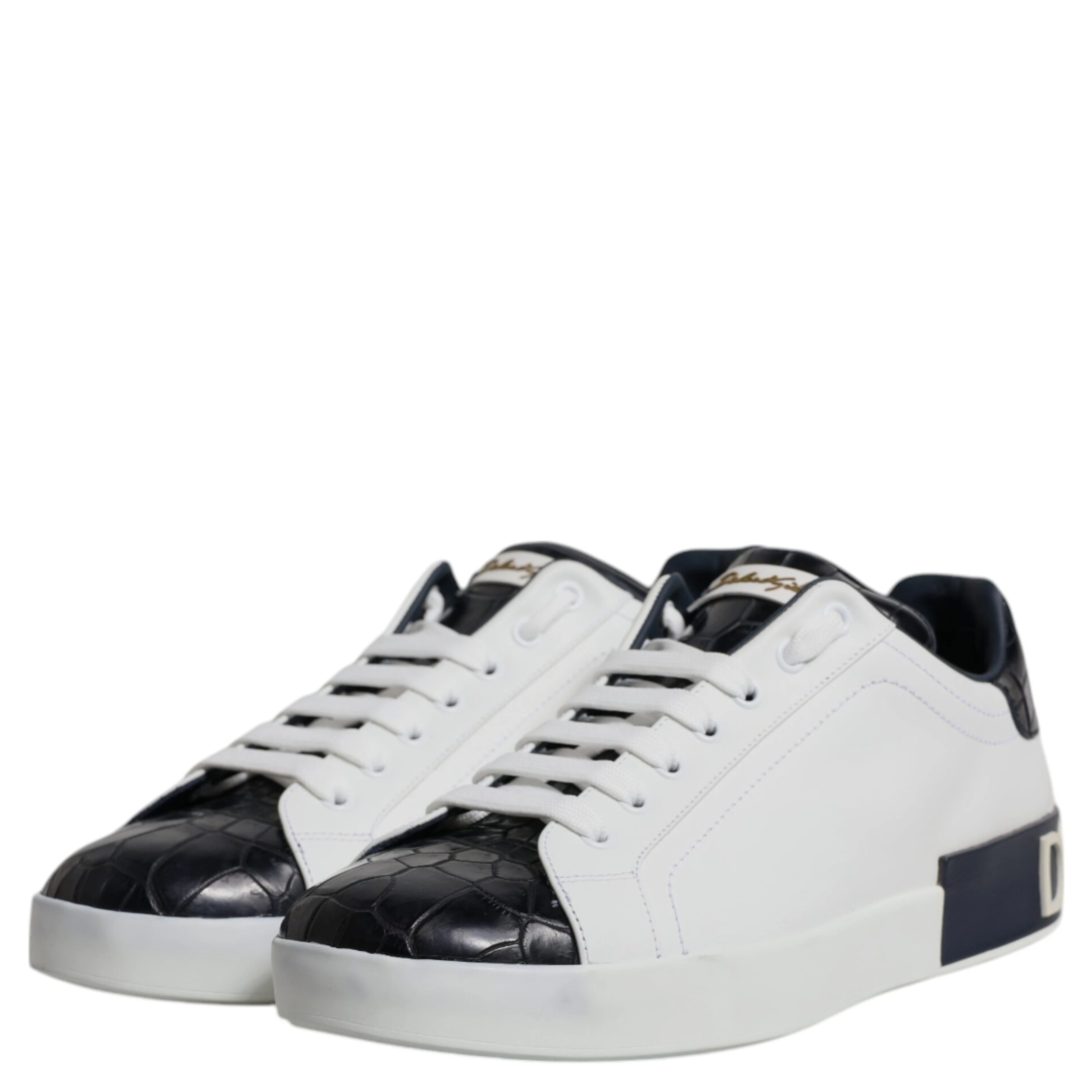 White Black Leather Portofino Sneakers Shoes