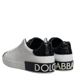 White Black Leather Portofino Sneakers Shoes