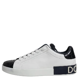 White Black Leather Portofino Sneakers Shoes