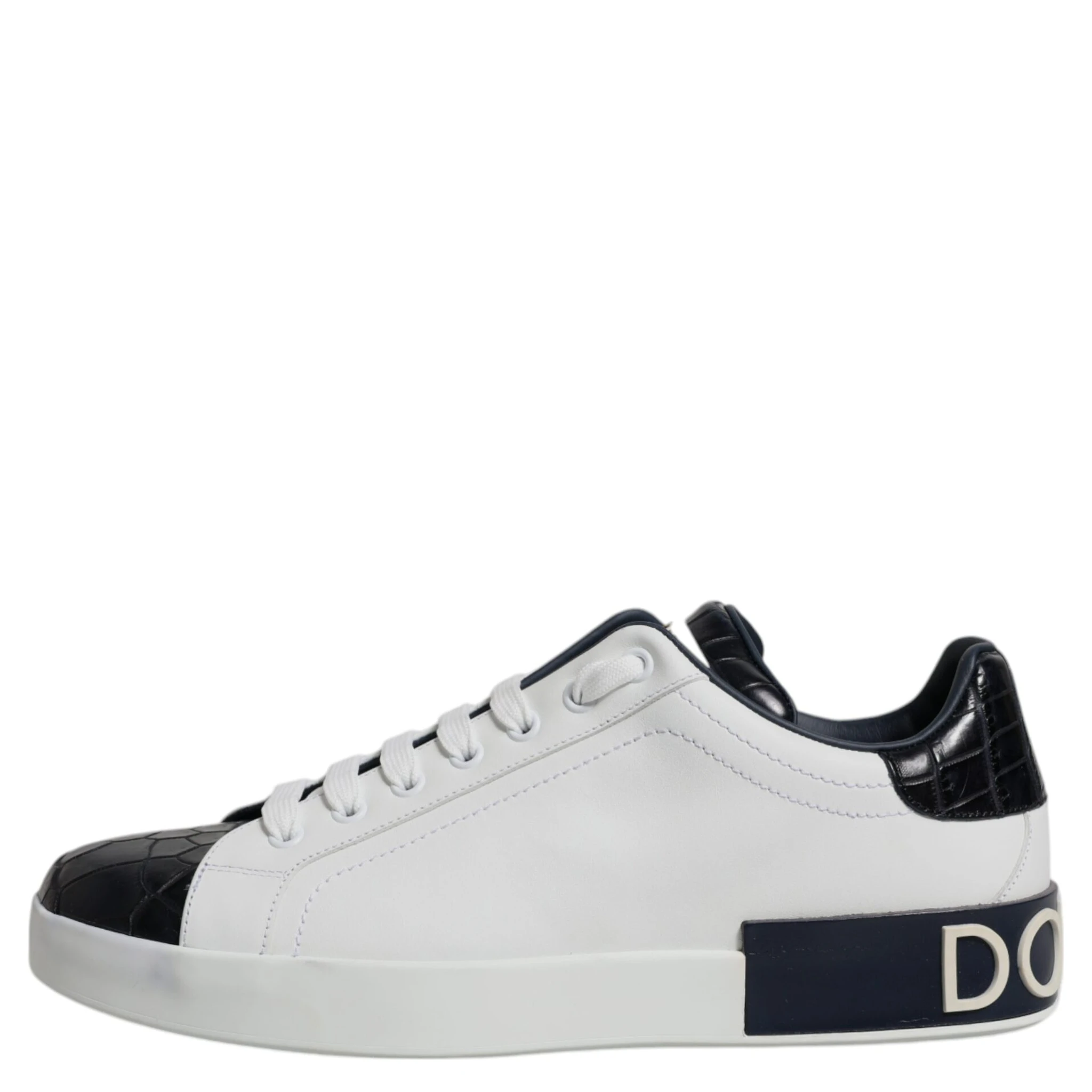 White Black Leather Portofino Sneakers Shoes