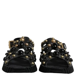 Black Leather Studded Slides Sandals Shoes