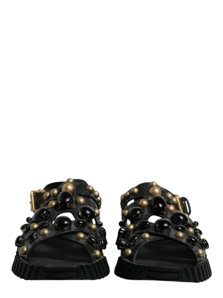 Black Leather Studded Slides Sandals Shoes alternative