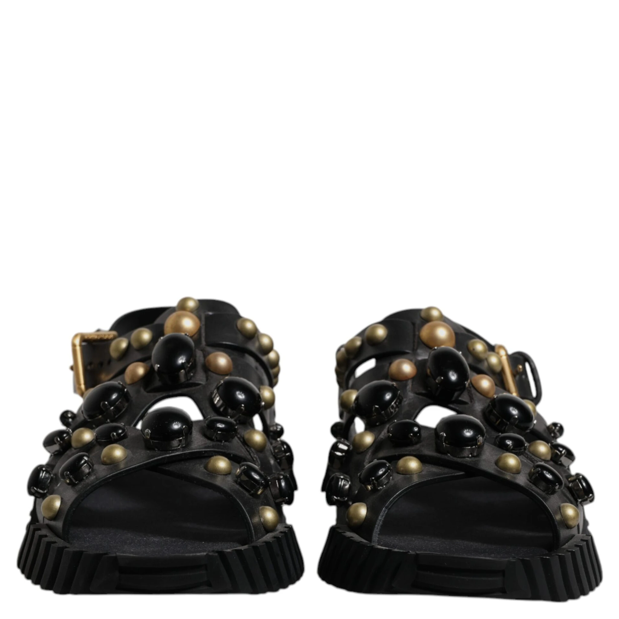 Black Leather Studded Slides Sandals Shoes