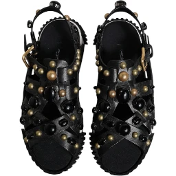 Black Leather Studded Slides Sandals Shoes