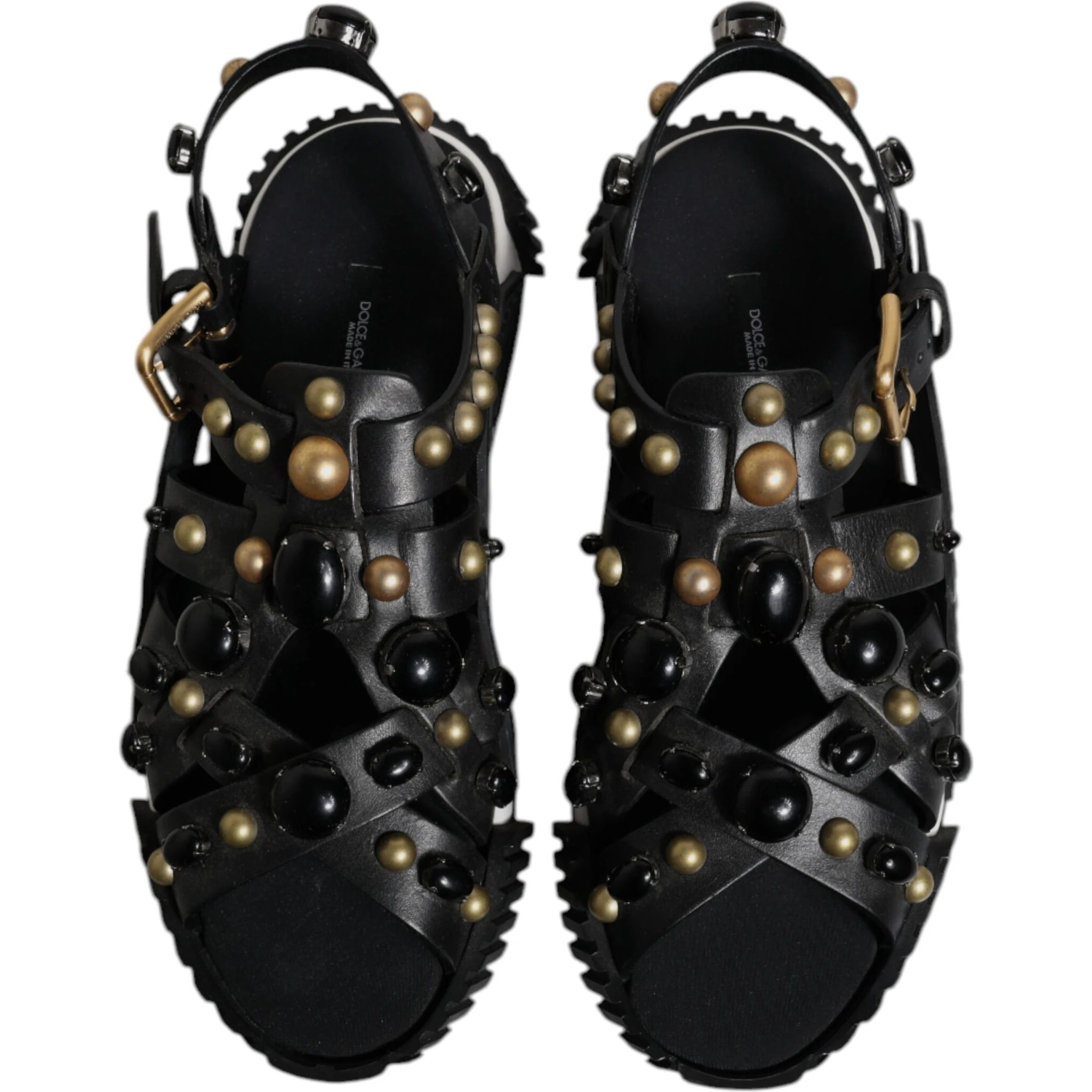 Black Leather Studded Slides Sandals Shoes
