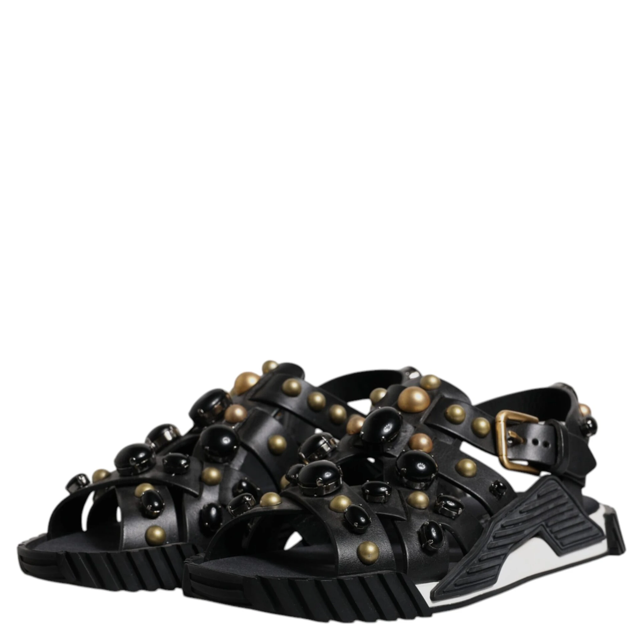 Black Leather Studded Slides Sandals Shoes