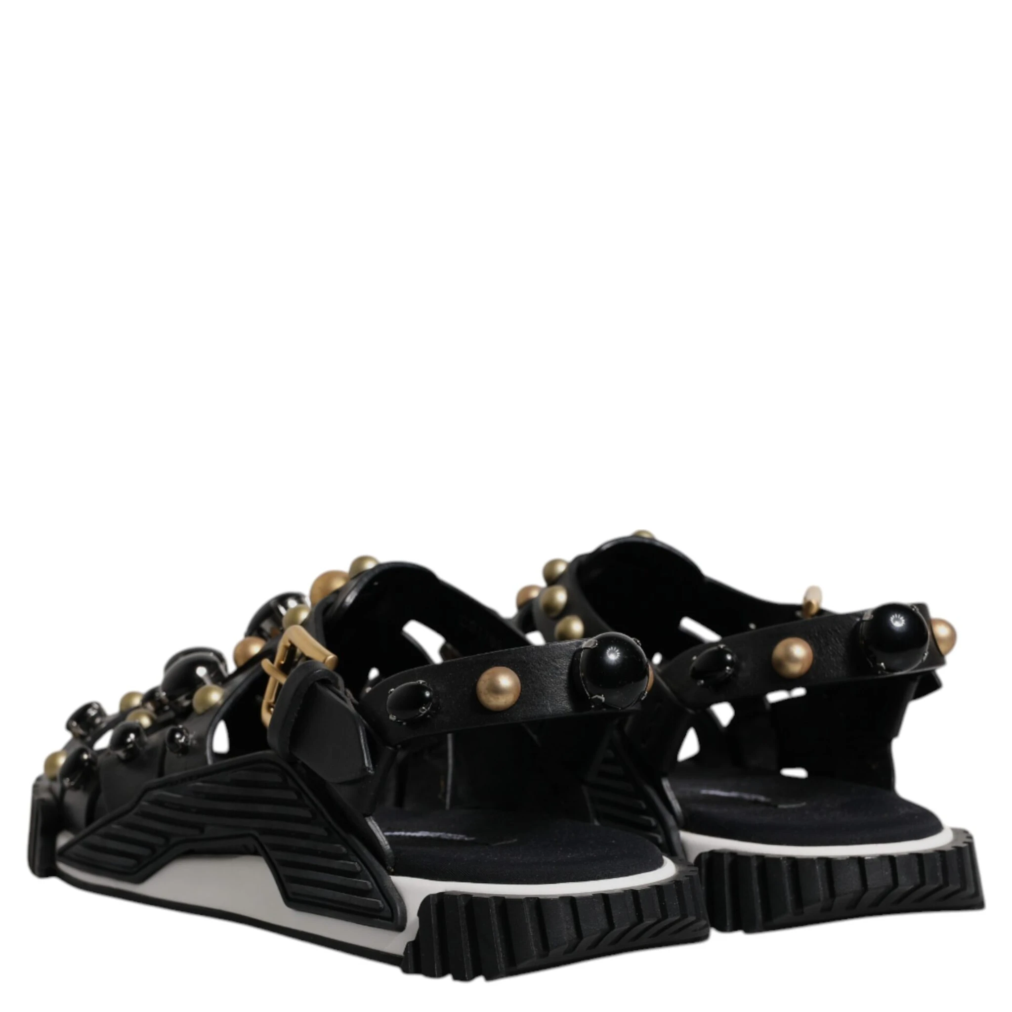 Black Leather Studded Slides Sandals Shoes