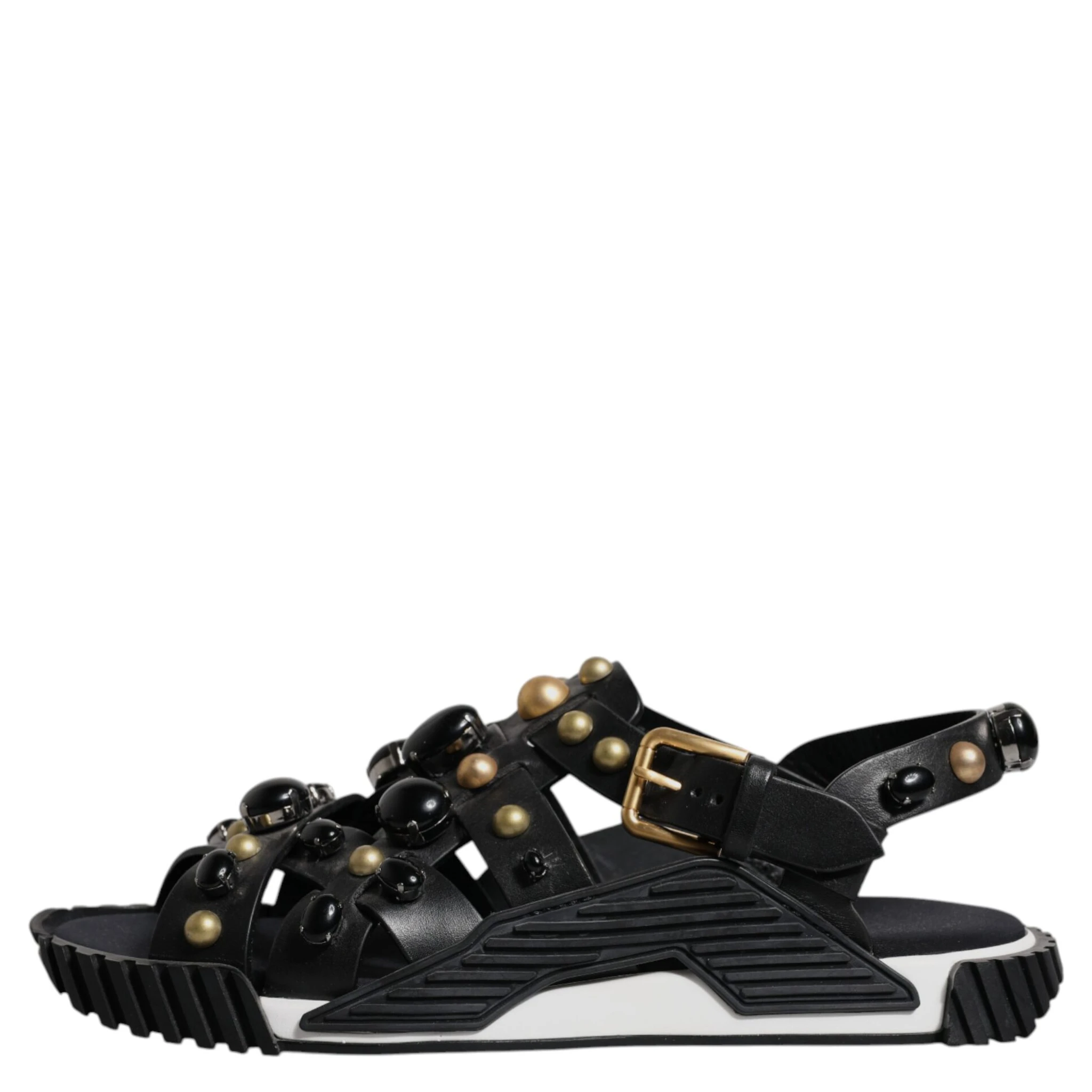Black Leather Studded Slides Sandals Shoes