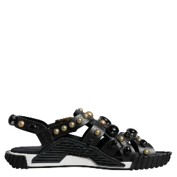 Black Leather Studded Slides Sandals Shoes