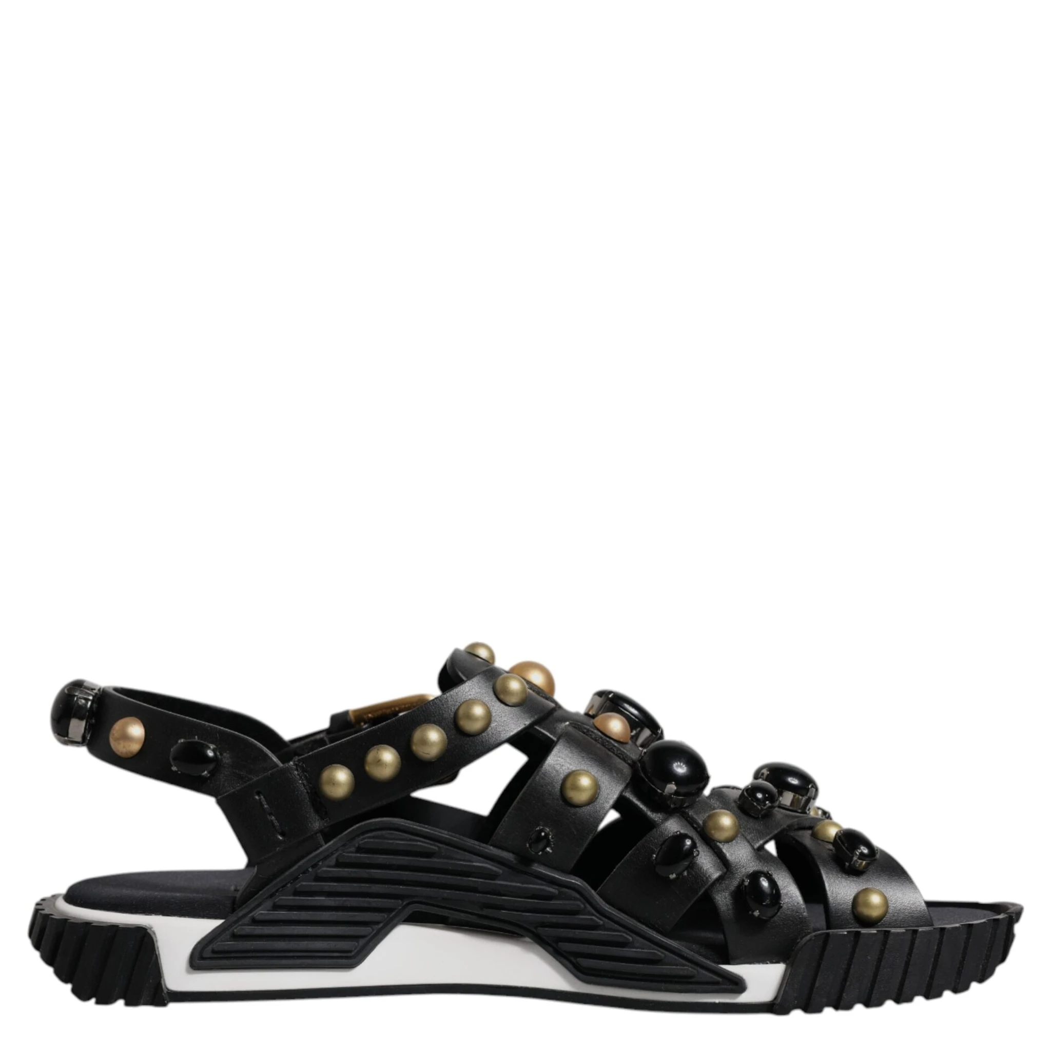Black Leather Studded Slides Sandals Shoes