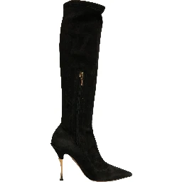 Black Suede Stiletto Knee High Boots Shoes