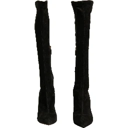 Black Suede Stiletto Knee High Boots Shoes