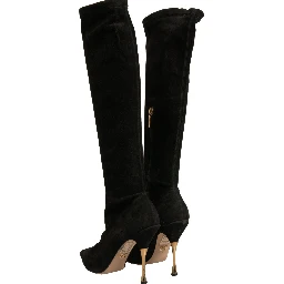 Black Suede Stiletto Knee High Boots Shoes