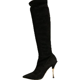 Black Suede Stiletto Knee High Boots Shoes