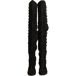 Black Suede Heels Knee High Boots Shoes