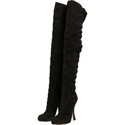 Black Suede Heels Knee High Boots Shoes