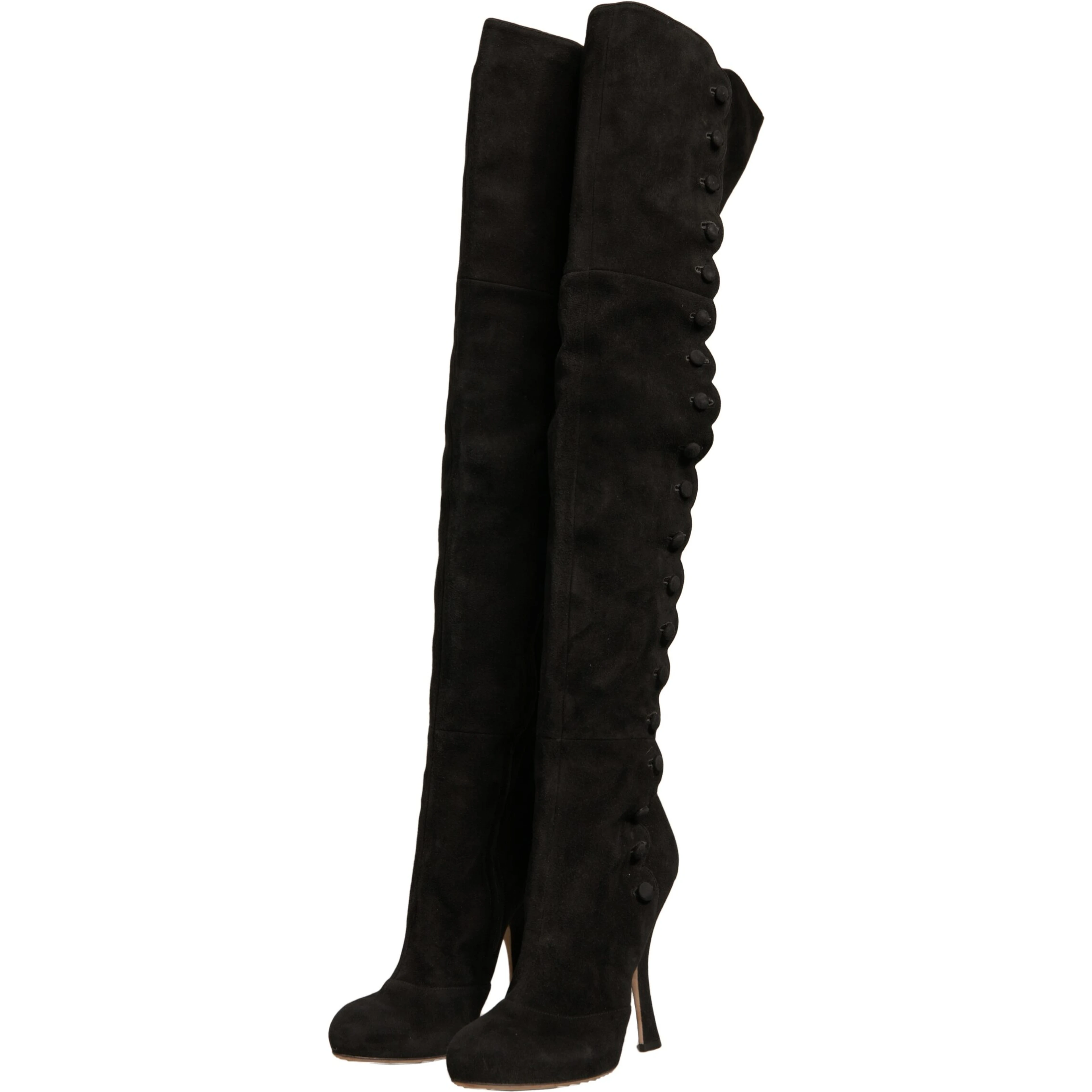 Black Suede Heels Knee High Boots Shoes
