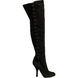 Black Suede Heels Knee High Boots Shoes