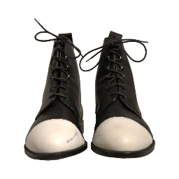 Black White Leather Lace Up Flats Ankle Boots Shoes