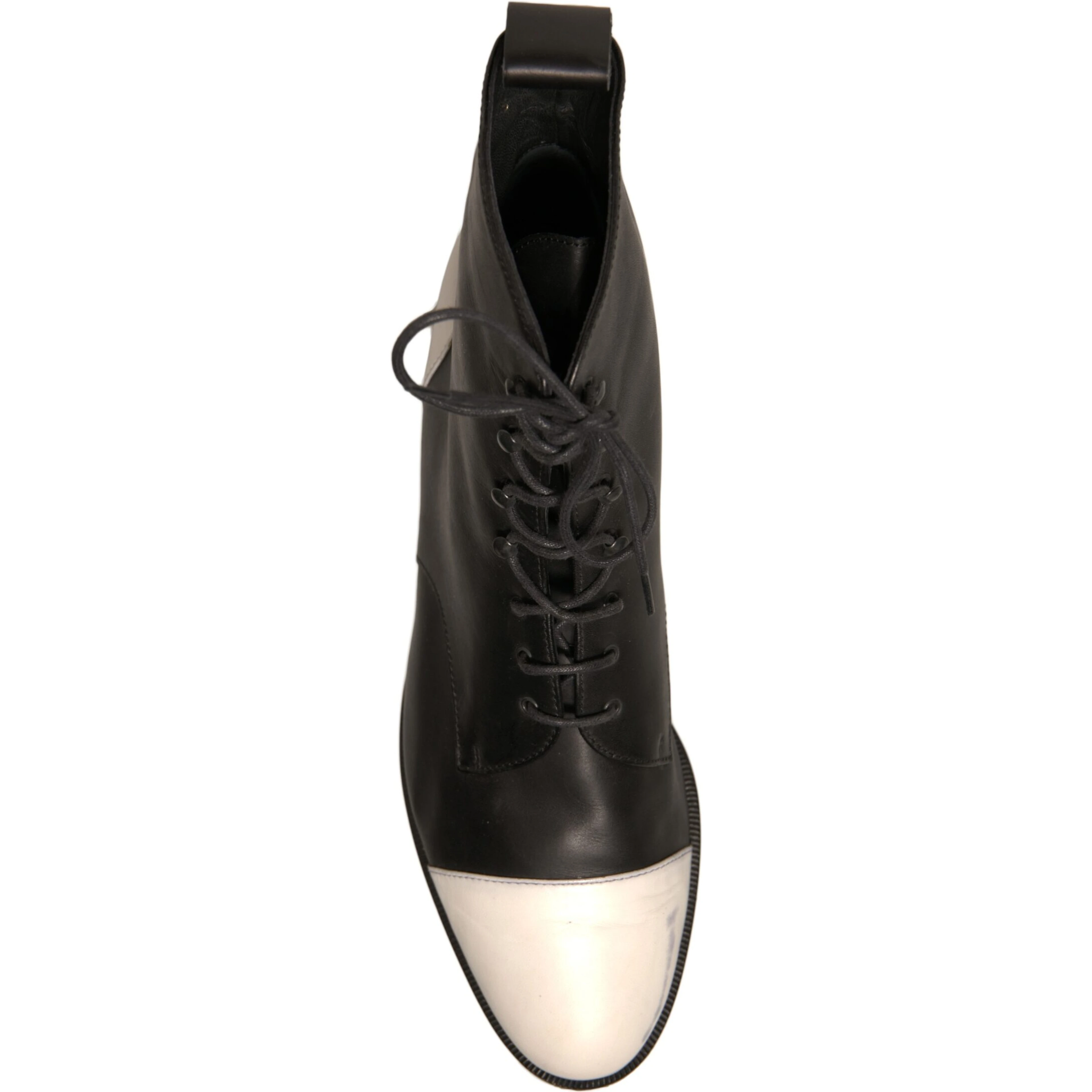 Black White Leather Lace Up Flats Ankle Boots Shoes