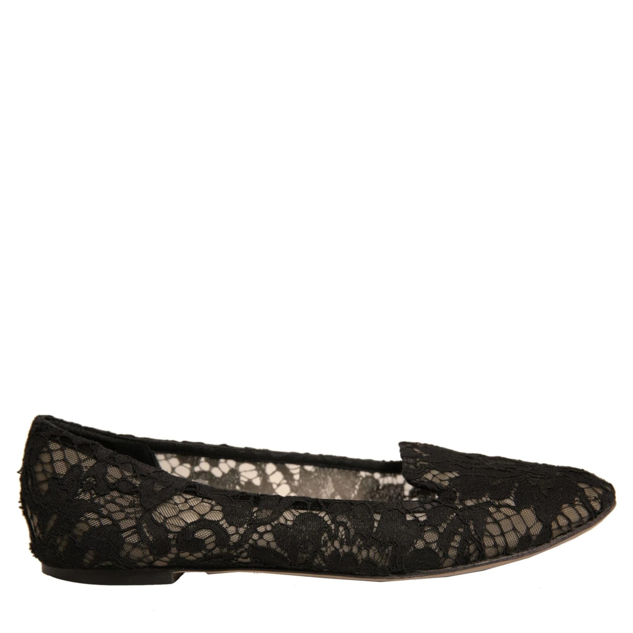 Black Taormina Lace Slip On Flats Shoes