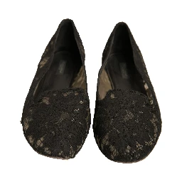 Black Taormina Lace Slip On Flats Shoes