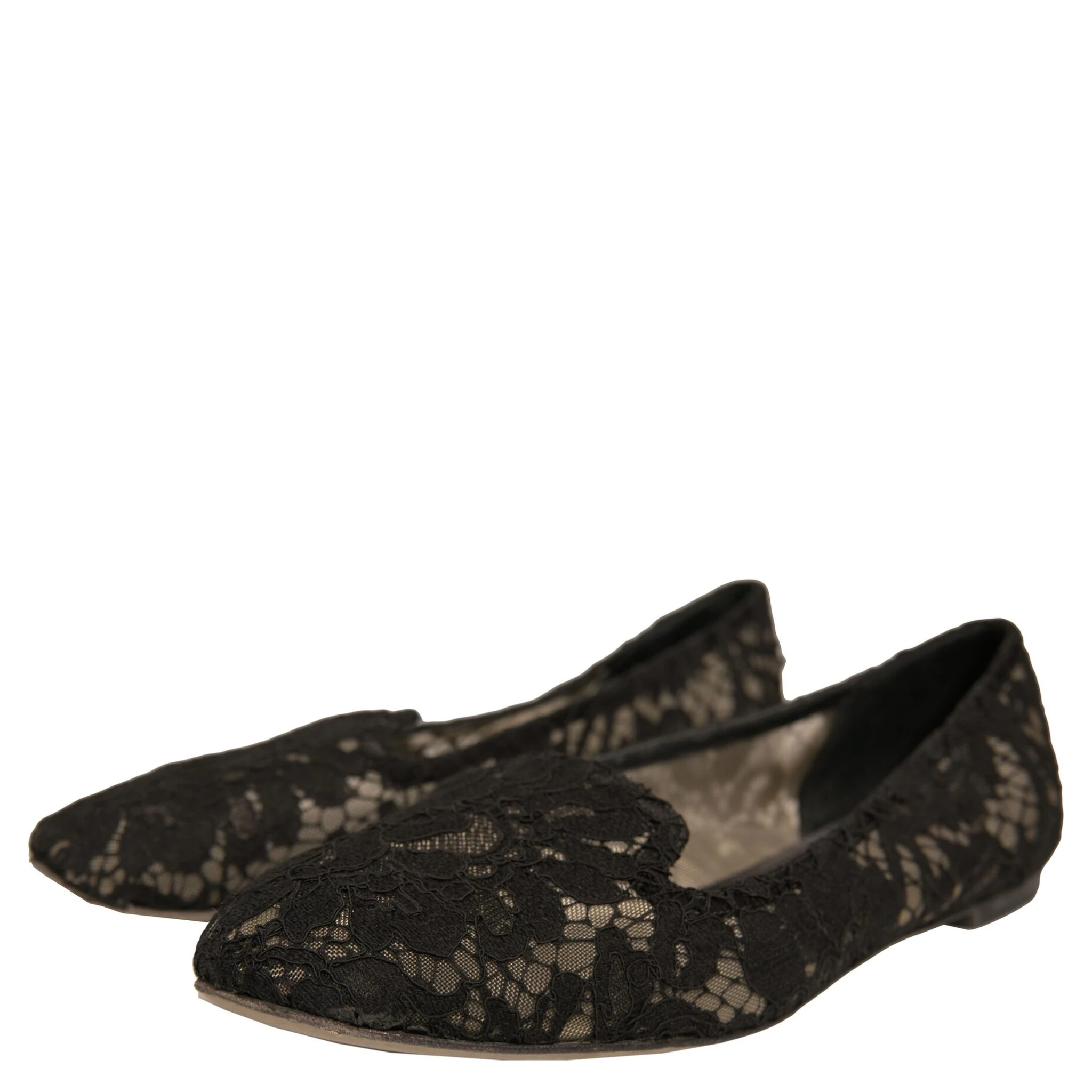 Black Taormina Lace Slip On Flats Shoes