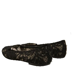 Black Taormina Lace Slip On Flats Shoes
