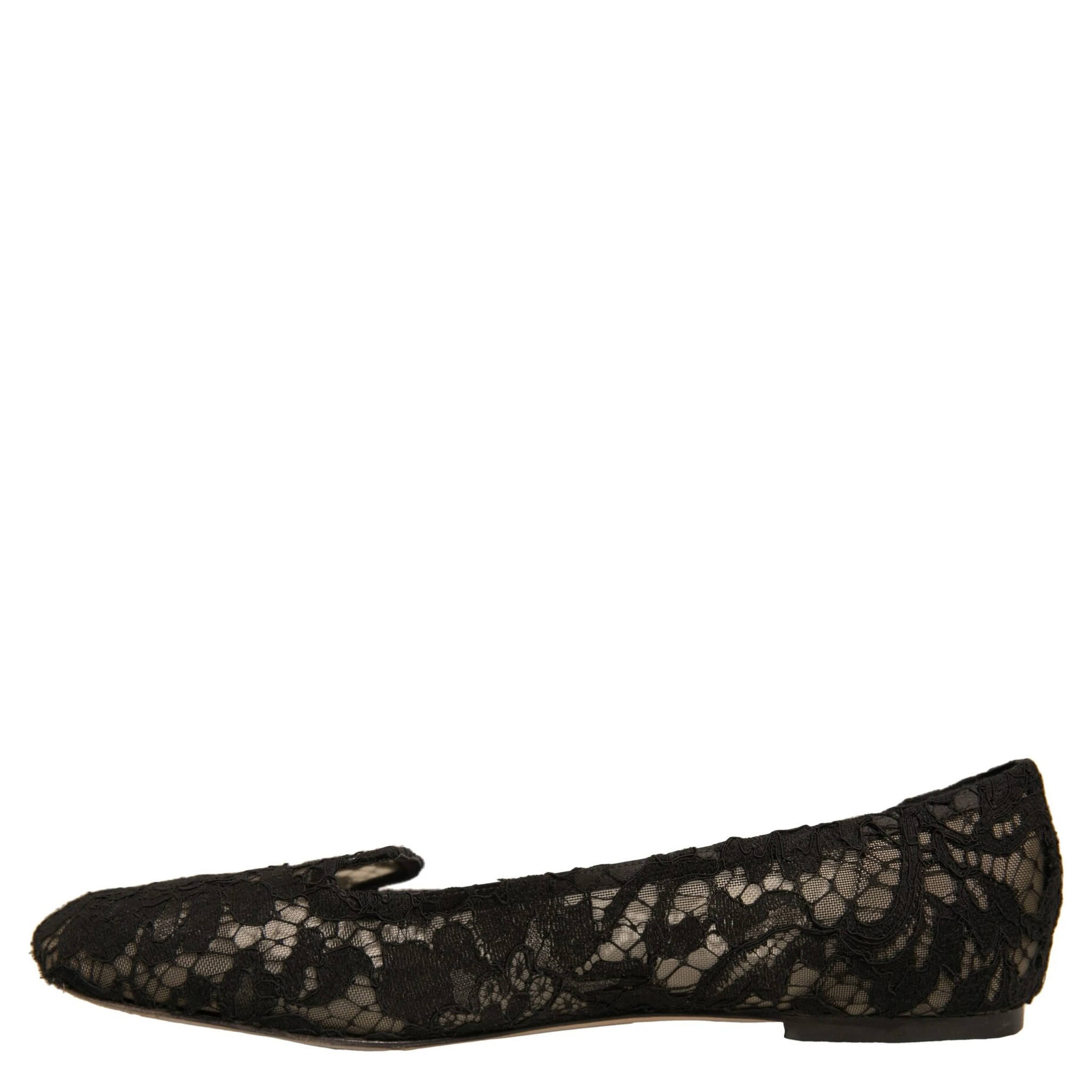 Black Taormina Lace Slip On Flats Shoes