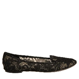 Black Taormina Lace Slip On Flats Shoes