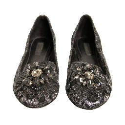 Silver Crystal Loafer Lace Ballet Flats Shoes