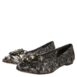 Silver Crystal Loafer Lace Ballet Flats Shoes