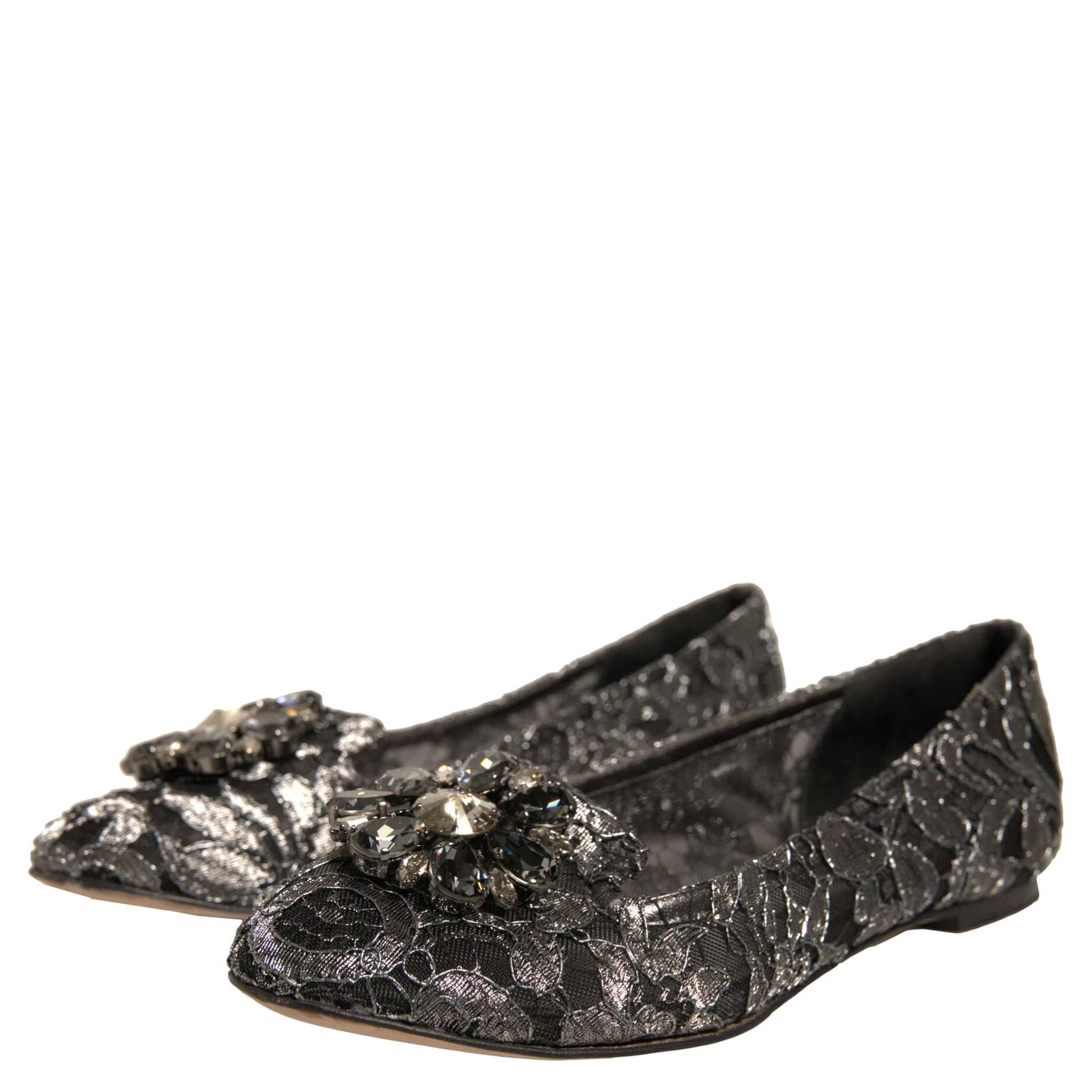 Silver Crystal Loafer Lace Ballet Flats Shoes